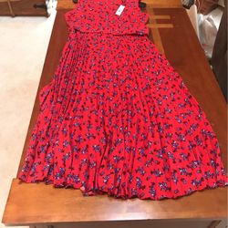 Tahari Pleated Belted Print Dress Size 8