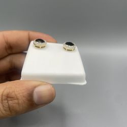 6MM Round Onyx 10Kt Gold And Diamond Studs