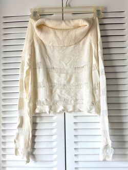 Cream Cropped Fringe Knit Turtleneck Sweater