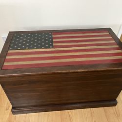 Storage Chest Trunk Solid Wood American Flag 