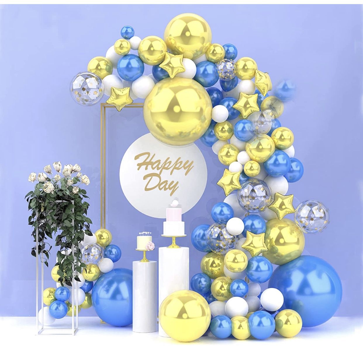 139-Pcs Balloon Garland Arch Kit, 18/10/5" Metallic Blue and Gold Confetti globos para decoracion fiestas, Balloon Arch Kit for Birthday Christmas Bab