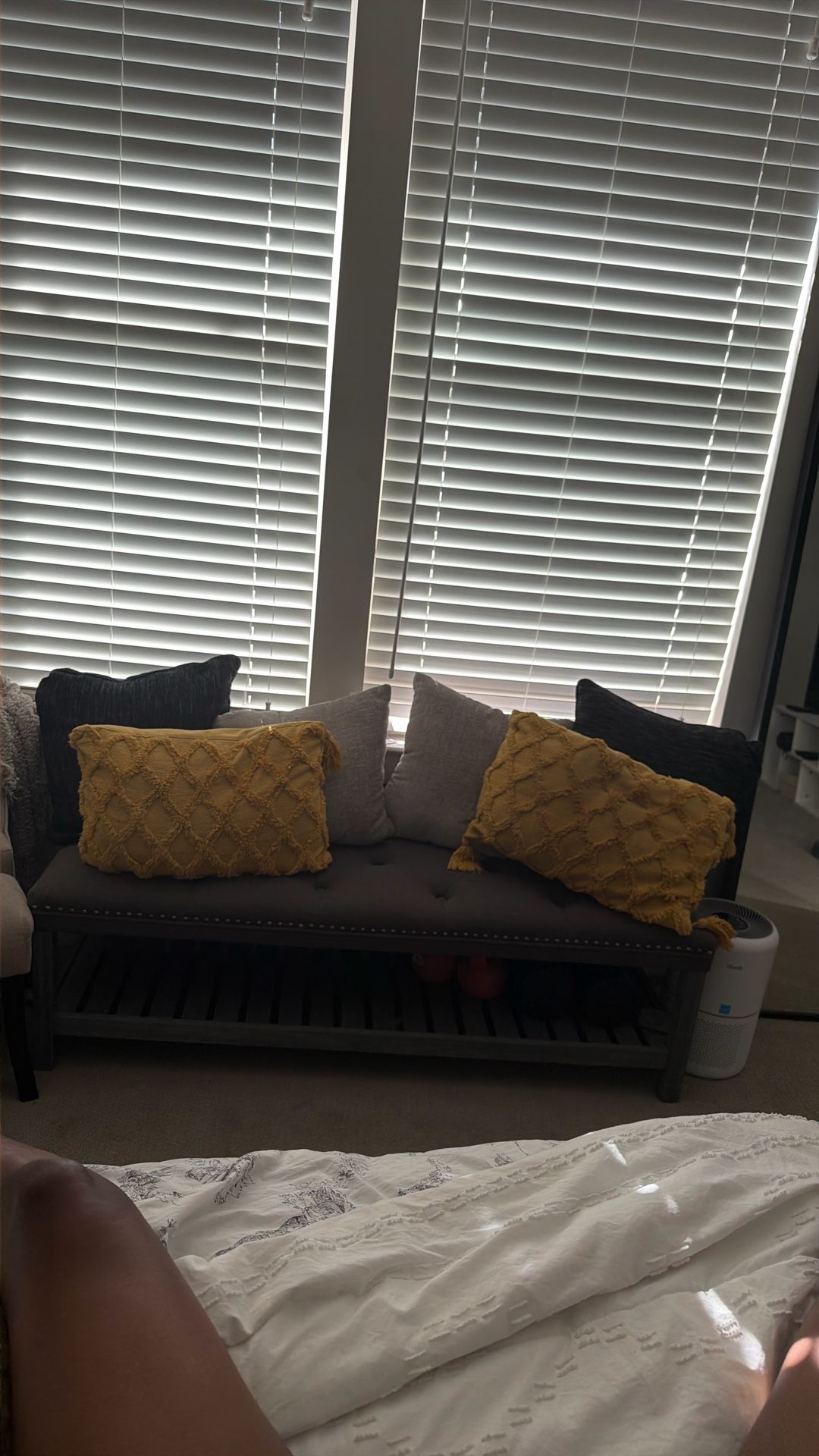 Gray Ottoman With Shelve