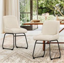 Set of 4，Linen Fabric/Chairs with Padded Back & Thick Metal Legs for Dining Room