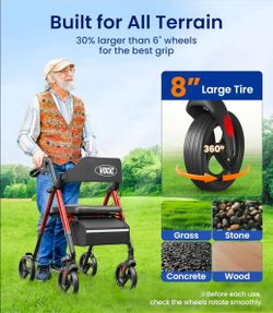 VOCIC Z21 Rollator Walker for Seniors with Seat, 8" All Terrain, 350 LBS
Lightweight Foldable & Dual Height Adjustable for Seniors, Ergonomic Arc Seat