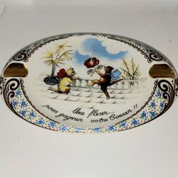 Vintage Porcelain Ash Tray Orlibe Limoges France with whimsical cat design 