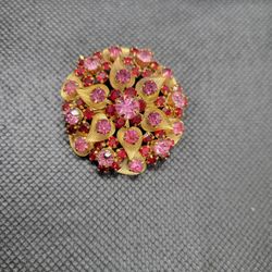 Pink Rhinestone Leaves Brooch 
