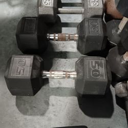 Pair of 50 LBS. Rubber Dumbbells 