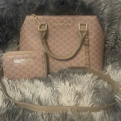 Bebe Small Tote Bag With Wallet -Tan Color