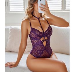 Lingerie for Women Floral Lace Snap Crotch Teddy Bodysuit