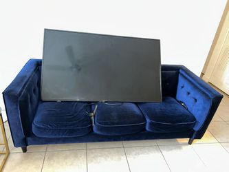 Blue Suede Chesterflied 3 Seat Couch