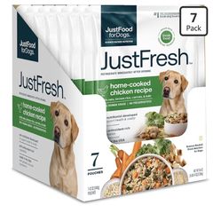 JustFoodForDogs JustFresh Wet Dog Food, Fresh Pet Meals and Toppers with No Preservatives, Resealable Package, Human Grade, Home-Cooked Chicken, 12 oz