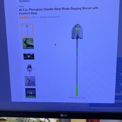 46.5 in. Fiberglass Handle Steel Blade Digging Shovel with Comfort Step (Green, Garden Tool)