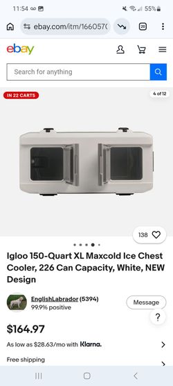 Igloo 150-Quart XL Maxcold Ice Chest Cooler, 226 Can Capacity (brand new) $100
