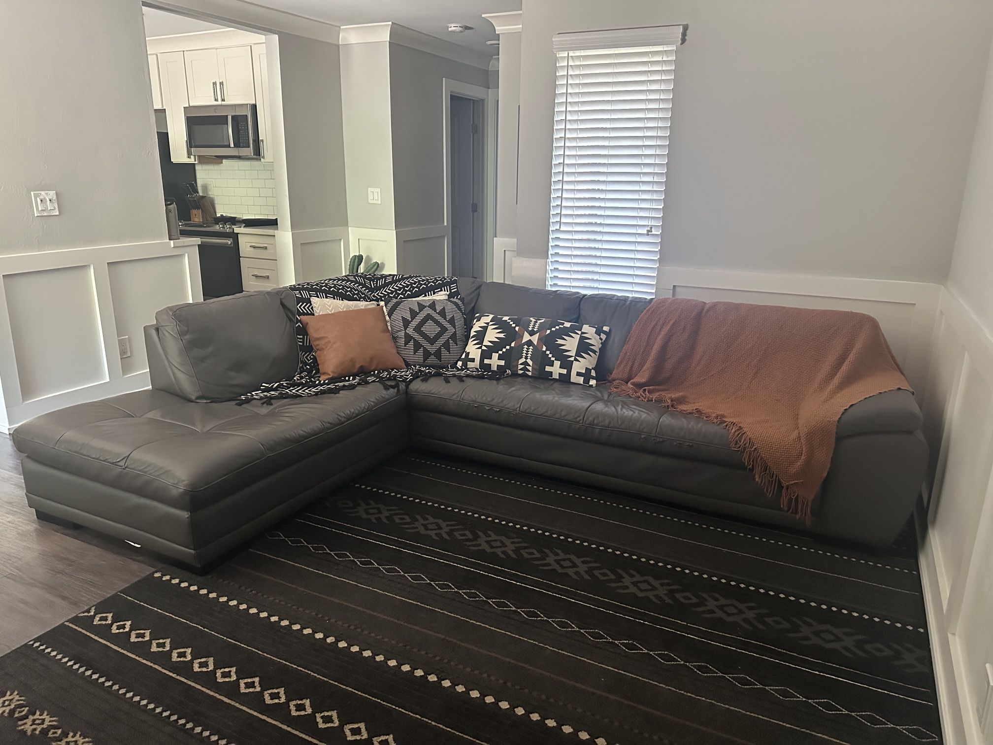 Gray Leather Sectional Couch