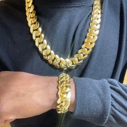 Miami Cuban Link Gold Plated Cuban Set Necklace Chain & Bracelet