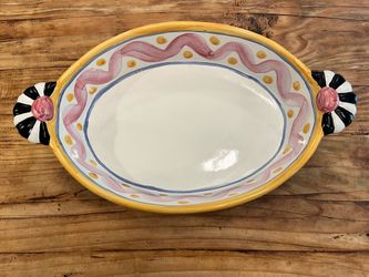 MACKENZIE CHILDS RETIRED PICCADILLY AU GRATIN 14" CASSEROLE OVAL BAKING DISH,NEW
