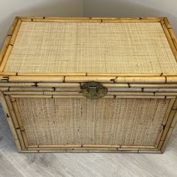 Vintage McGuire Style Natural Woven Rattan Bamboo Wicker Storage Trunk Treasure