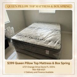Queen Pillow Top Mattress and Box Spring- finance available