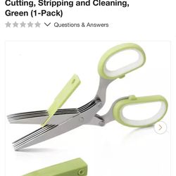 Stainless Steel Herb Tools Kit with 5-Blades Scissors for Kitchen, Herb Cutting, Stripping and Cleaning, Green (1-Pack)