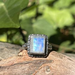 Sterling Silver Adjustable Natural Moonstone Crystal Ring 