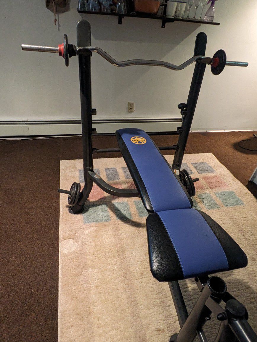 Weight Bench With Leg Lift Attachment + Weights