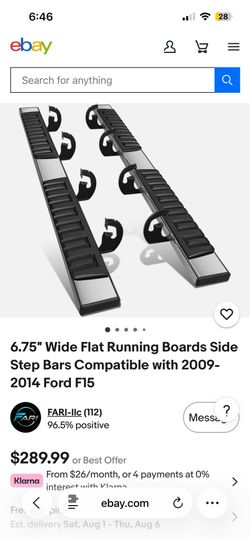 6.75" Wide Flat Running Boards Side Step Bars Compatible with 2009-2014 Ford F15