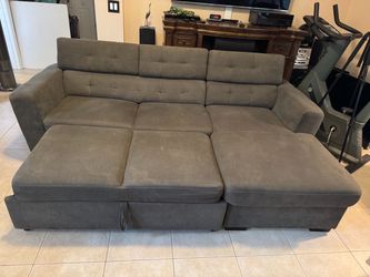 Gray Microfiber Sleeper Sectional Sofa with Storage Chaise & Pull-out Bed