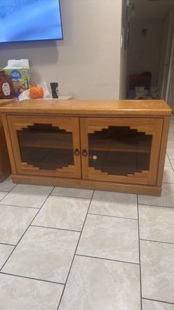 Oak Wood TV Stand with Glass Doors