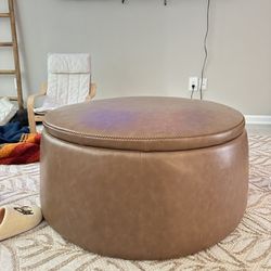 Faux leather Brown Ottoman With Storage 