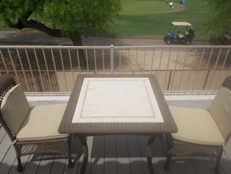 Beautiful unique wicker patio furniture with marble top