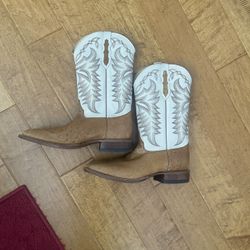 Justin Men Pascoe White and Tan Western Boots