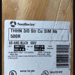 500 Ft 3/0 200 Amp Copper THHN Wire BRAND NEW WRAPPED SPOOL
