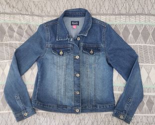 Girls Denim Jacket, Dark Washed With Buttons & Front Pockets, Size 14!