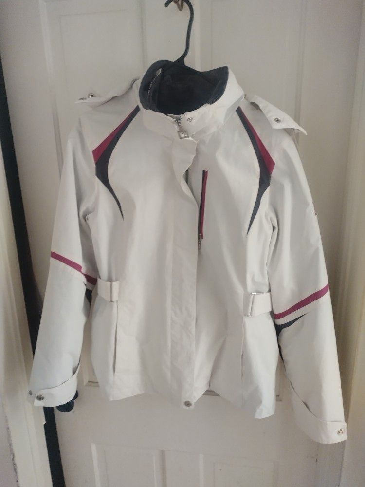 ZeroXposur Women's SMALL White Jacket Hooded Zip Pockets Removable Lining Coat
