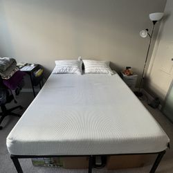 Foldable Metal Bed frame And Queen Memory Foam Mattress (Free Two Pillows)