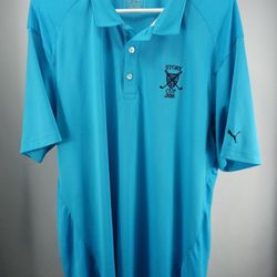 Puma Mens Large Electric Blue Golf Polo Shirt. Excellent condition no fade moisture wicking polyester golf polo shirt. Gorgeous blue tone with signatu