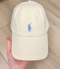 (NEW/ ONLY 3/ VERSION 1) RALPH LAUREN UNISEX CREAM LOGO BLUE HAT