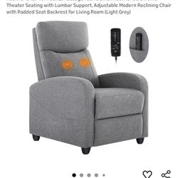 Recliner Chair for Adults, Massage Fabric Small Recliner Sofa Home Theater Seating with Lumbar Support And Coffee Table, 39" Lift Top Coffee Table