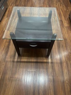 End Table With Glass Top And Drawer 
