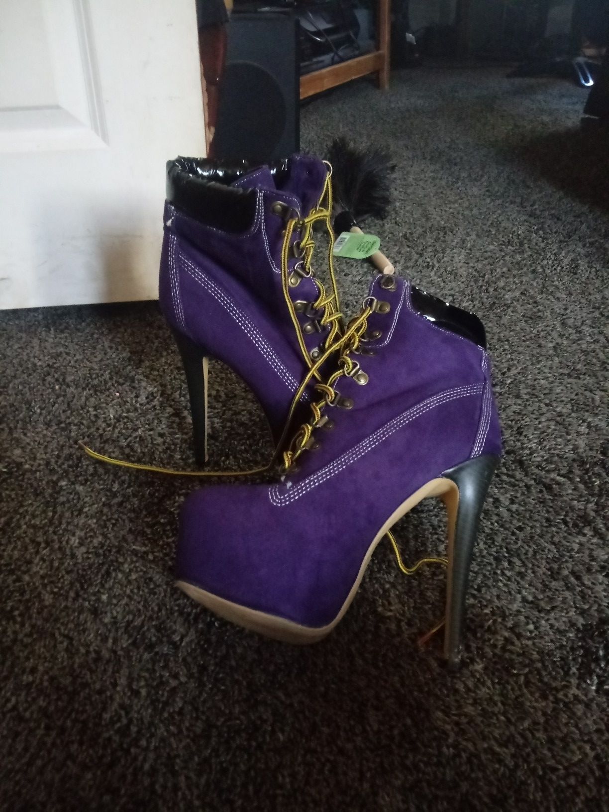 High heels purple combat boots