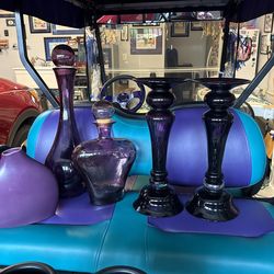 Purple Glass Candleholders, And Decorative Glass