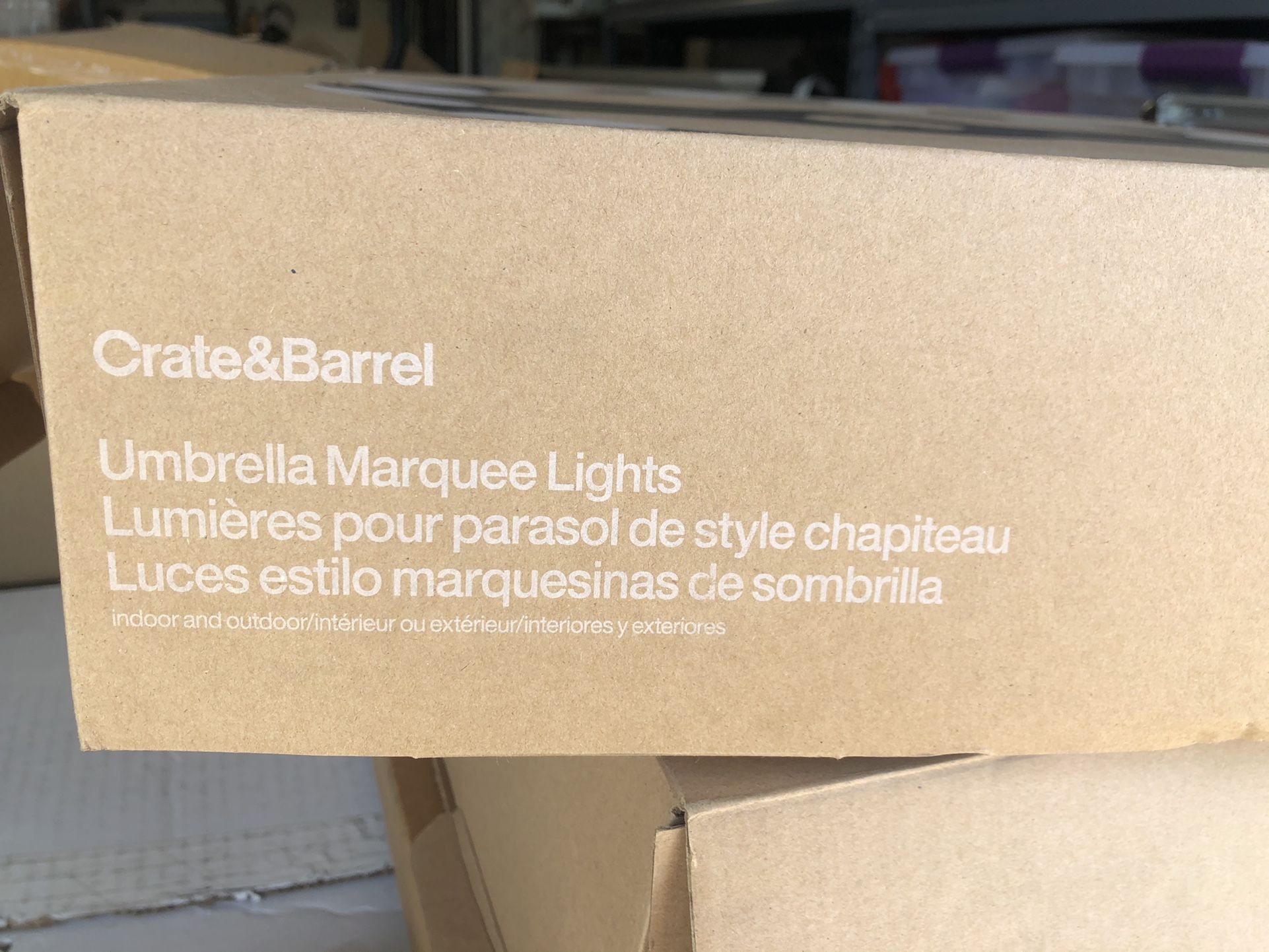 Crate & Barrel Umbrella Marquee lights