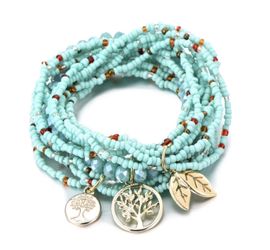 Teal blue seed bead tree of life bracelet