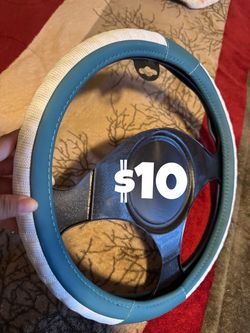 Steering wheel cover Teal blue/ white