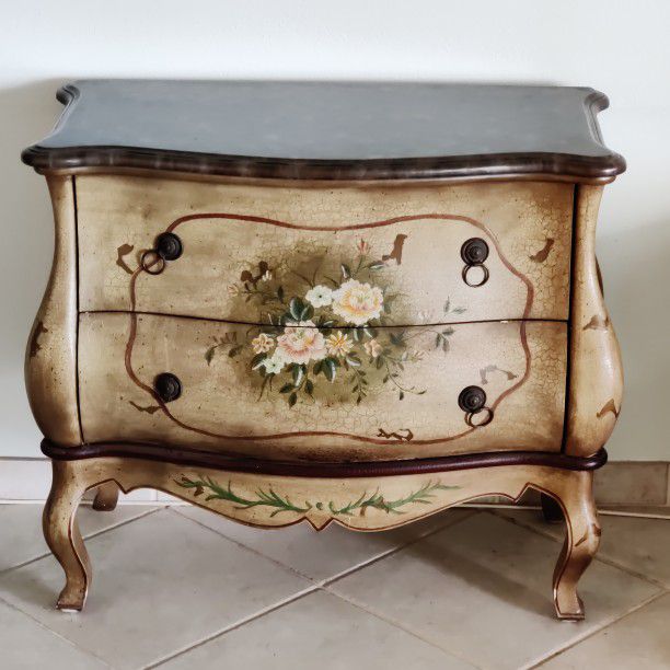 Two Drawer Painted Flowers Console Table