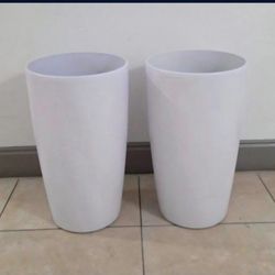 *** REDUCED *** PAIR of 22" Tall White Resin Planters @ Lasting Creations