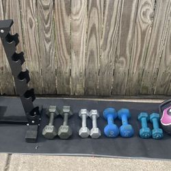 Weighs And Stand 10 Lb Pair,8 Lbs Pair,5 Lb Pair ,others 5 Lbs Pai ,3 Lbs Single,4 Lb Kettlebell $60 For Everything 