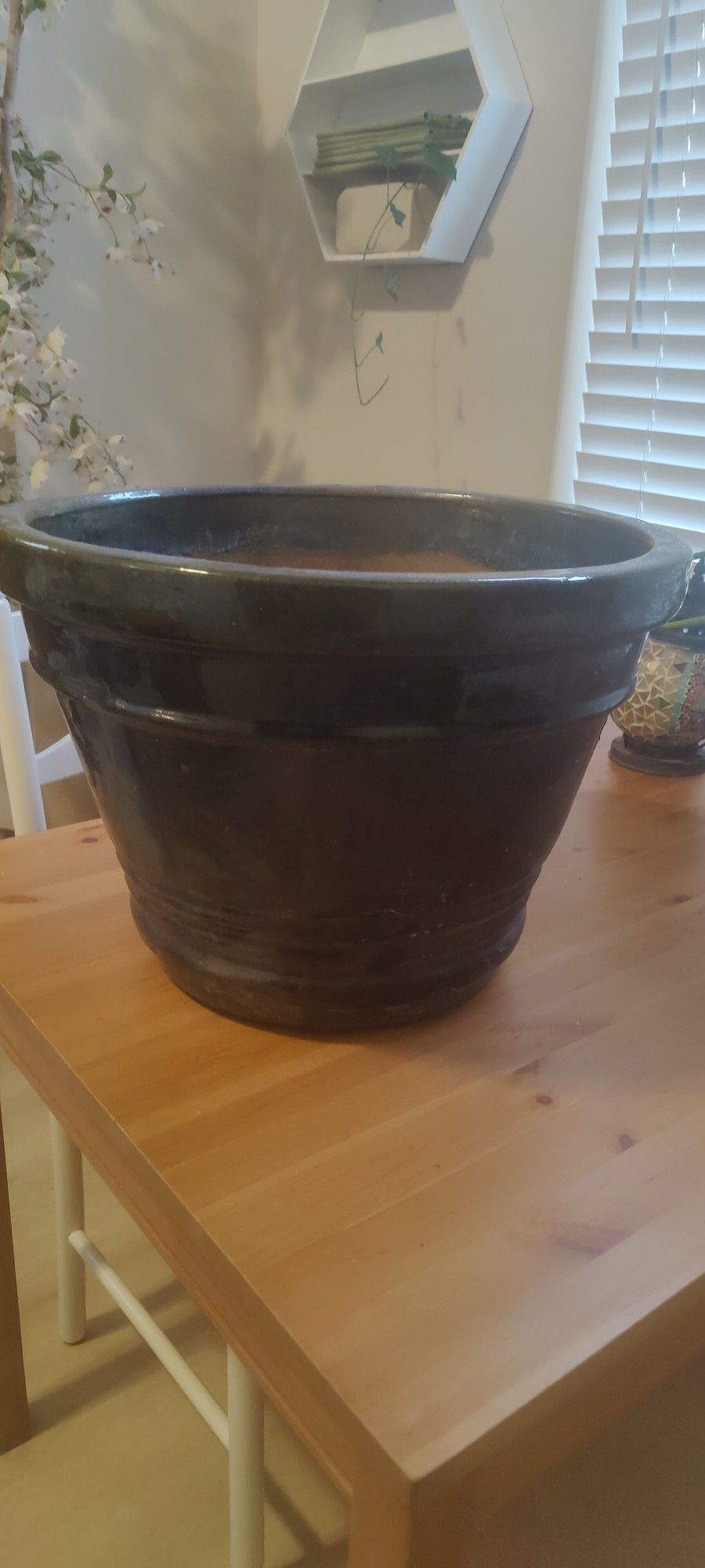 Ceramic Pot, Greenish black 19.75" D