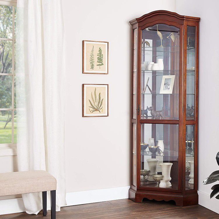5-Shelf Corner Curio Cabinet Medium Brown and Clear 950175 