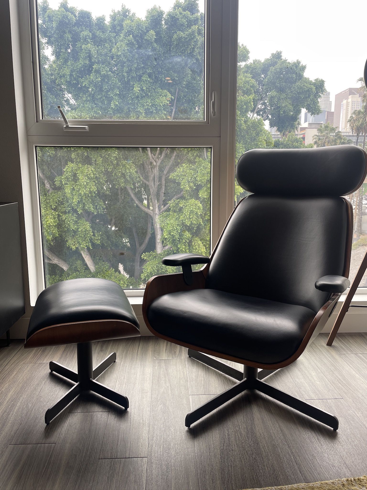 West Elm Leather Swivel Chair and Ottoman